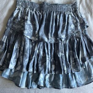 LoveShackFancy Grey Silk Tie Dye Mini Skirt
